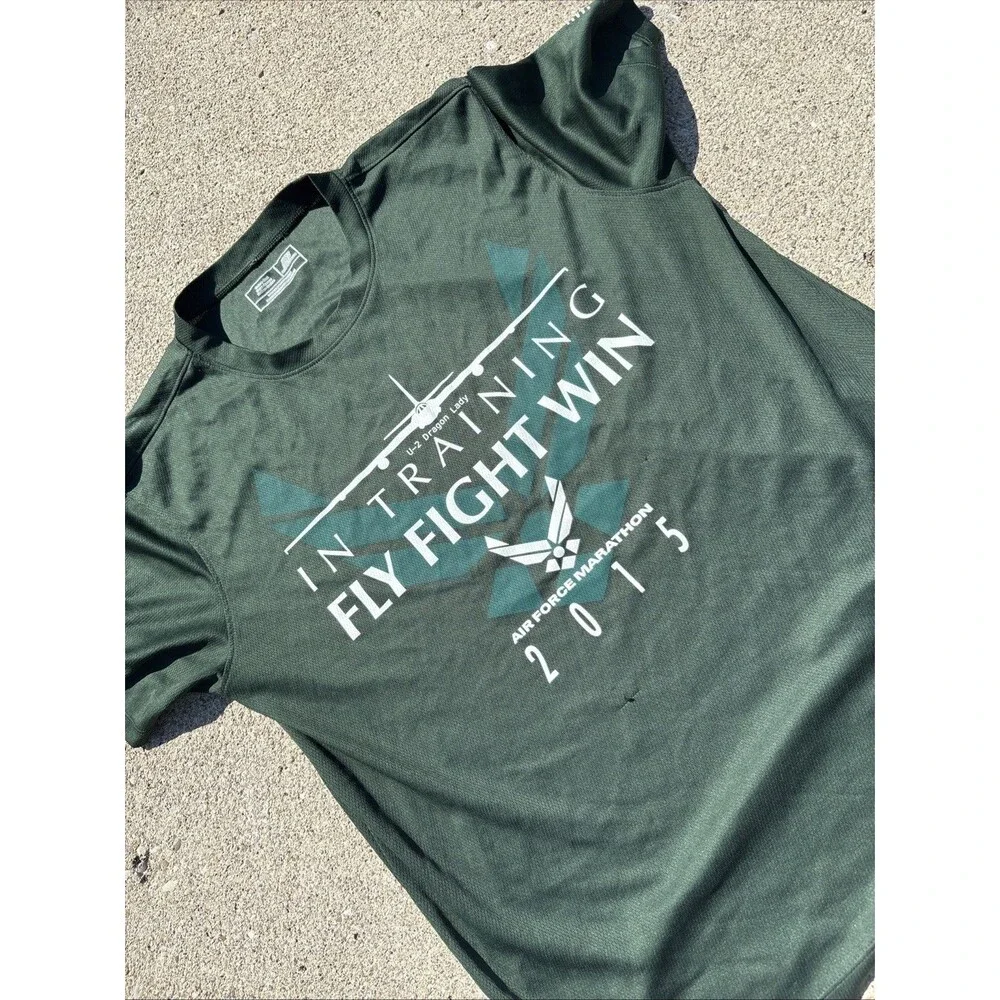 Official 2015 AIR FORCE MARATHON Shirt U-2 Dragon Lady Men Med Green Run Wicking